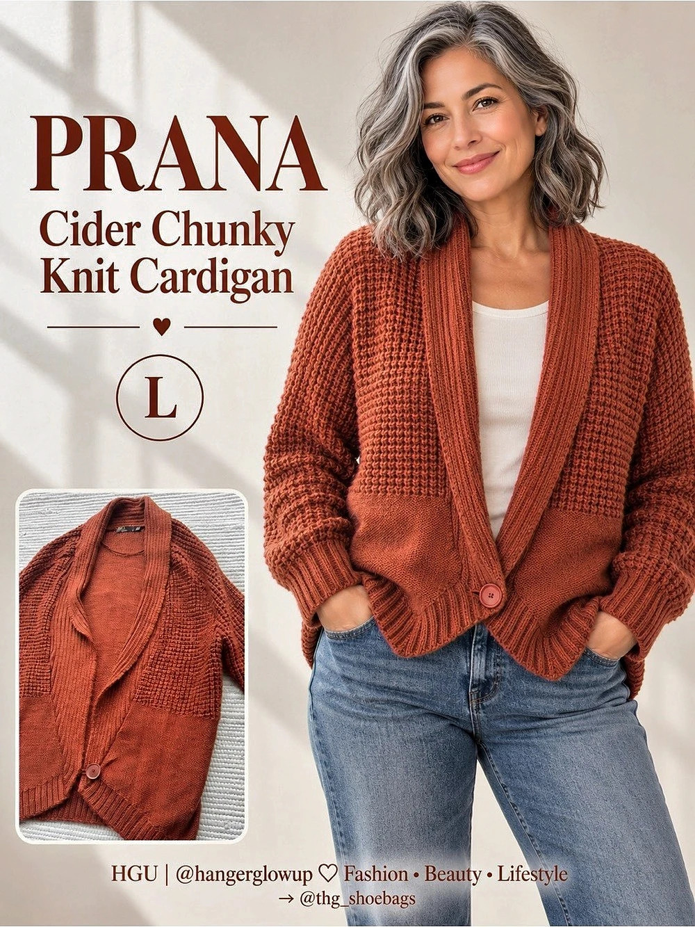 prAna Cider Cardigan Rust Wool Alpaca Chunky Knit Shawl Collar L